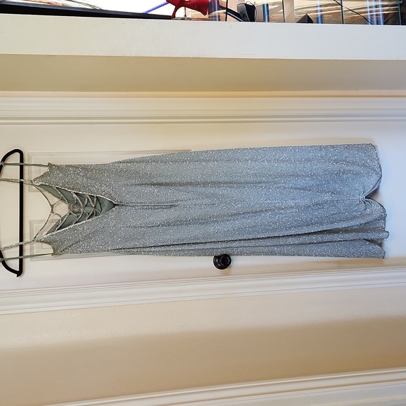 Beaded Deep V Neck Old Hollywood Gown in Sea Foam - Picture 15 of 16